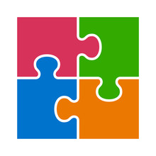 Square Four Pieces Of Jigsaw Puzzle Or Teamwork Concept Flat Vector Color Icon For Apps And Websites