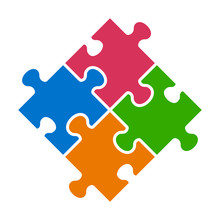 Rotated Four Pieces Of Jigsaw Puzzle Or Teamwork Concept Flat Vector Color Icon For Apps And Websites