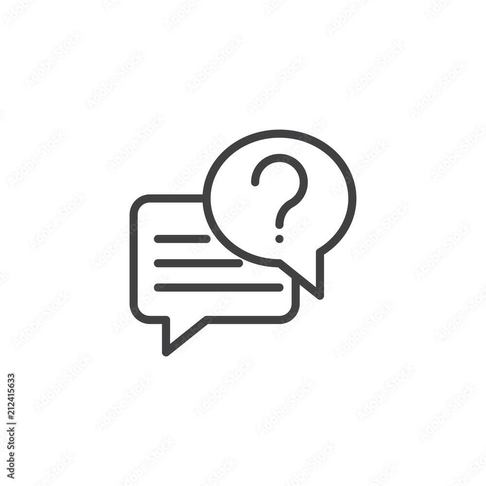 Conversation chat outline icon. linear style sign for mobile concept and web design. Dialogue with question mark simple line vector icon. FAQ Symbol, logo illustration. Pixel perfect vector graphics - obrazy, fototapety, plakaty 