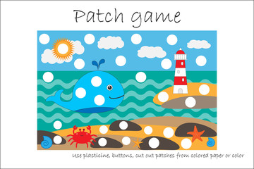 education patch game sea life for children to develop motor skills, use plasticine patches, buttons,