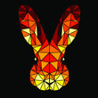 Low poly and wireframe rabbit face on black background, symmetrical vector illustration EPS 10 isolated.  Polygonal style trendy modern logo design. Suitable for printing on a t-shirt or sweatshirt.