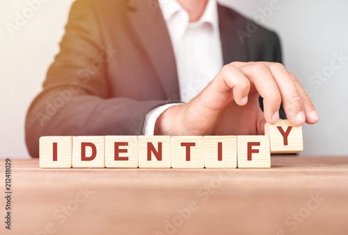 Cuadros en Lienzo Man made word IDENTIFY with wood blocks