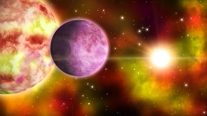 Wall Mural - Space scene with rotating planets. Loop.