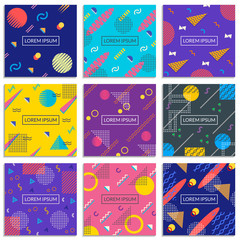 Wall Mural - memphis style cover set. banner, card, poster template with geometric patterns and shapes. abstract 