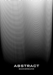 Wall Mural - Vertical abstract background with striped halftone pattern in black and white colors. A wavy texture of gradient line ornament. Design template of flyer, banner, cover, poster in A4 size. Vector 