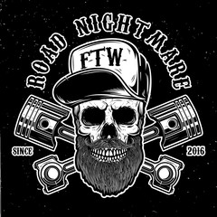  Road nightmare. Hipster skull in baseball cap with crossed pistons. Design element for logo, label, emblem, sign, poster, t shirt.