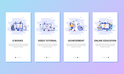 Onboarding screens user interface kit for mobile app templates concept. Modern user interface UX, UI screen template for mobile smart phone or responsive web site. Vector illustration flat design.