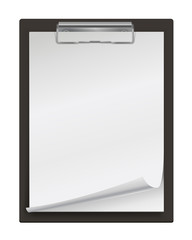 Wall Mural - Realistic clipboard with a few blank white sheets of paper. Template or mock up for text and design. Empty paper notes, top view. Vector illustration.