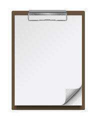 Wall Mural - Realistic clipboard with a few blank white sheets of paper. Template or mock up for text and design. Empty paper notes, top view. Vector illustration.