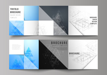 The minimal vector layout. Modern covers design templates for trifold square brochure or flyer. Polygonal background with triangles, connecting dots and lines. Connection structure.