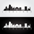 Ljubljana skyline and landmarks silhouette, black and white design, vector illustration.