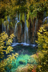  Waterfall at summer. National Park Plitvice Lakes.