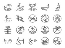 Whale Watch Icon Set. Included Icons As Whale Watching, Scuba Diver, Diving, Marine, Ocean Traveler, Underwater And More.