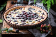 Closeup of tasty and sweet blackberry pie with caster sugar
