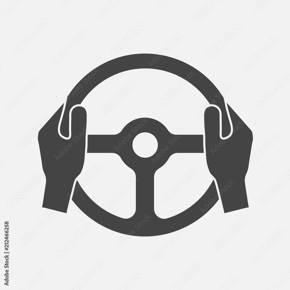 Vector icon of car steering wheel and driver's hands. Layers grouped for easy editing illustration. For your design. - obrazy, fototapety, plakaty 