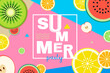 summer party banner with fruits slices and shapes