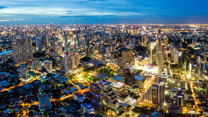Wall Mural - aerial view of bangkok skyline and skyscraper on sukhumvit center of business in capital. panorama o