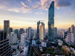 Wall Mural - aerial view of bangkok skyline and skyscraper on silom road center of business in capital. modern ci