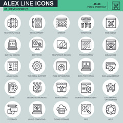 Poster - Thin line web design and development icons set for website and mobile site and apps. Contains such Icons as Software, Programming, Sync. 48x48 Pixel Perfect. Editable Stroke. Vector illustration.