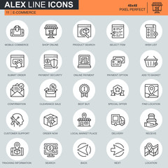 Poster - Thin line online shopping and e-commerce icons set for website and mobile site and apps. Contains such Icons as Online Payment, Support. 48x48 Pixel Perfect. Editable Stroke. Vector illustration.