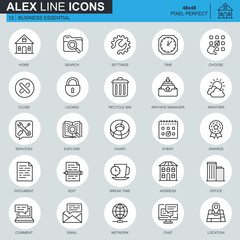 Leinwandbilder - Thin line business essential, communication and office icons set for website and mobile site apps. Contains such Icons as Chart, Awards. 48x48 Pixel Perfect. Editable Stroke. Vector illustration.