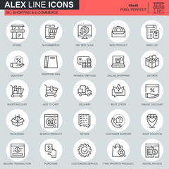 Poster - Thin line shopping and e-commerce icons set for website and mobile site and apps. Contains such Icons as Delivery, Payment, Store, Commerce. 48x48 Pixel Perfect. Editable Stroke. Vector illustration.
