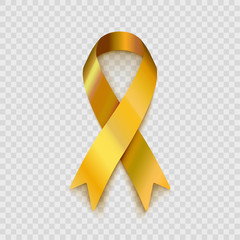 stock vector illustration gold ribbon isolated on a transparent checkered background eps10