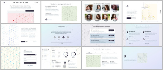 Wall Mural - Vector templates for website design, minimal presentations, portfolio. UI, UX, GUI. Line art pattern with connecting lines. Abstract geometric graphic background. Technology, digital network concept.