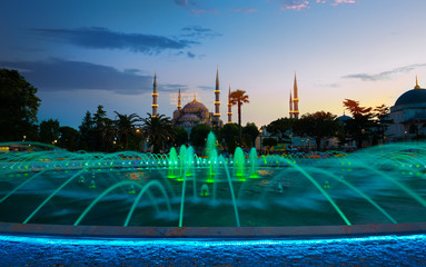 Wall Mural - Blue Mosque at evening in Istanbul