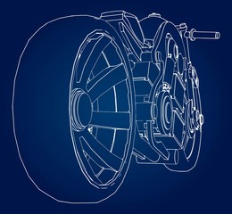 Poster - The concept of the electric motorcycle of the future. Vector illustration in contour lines.