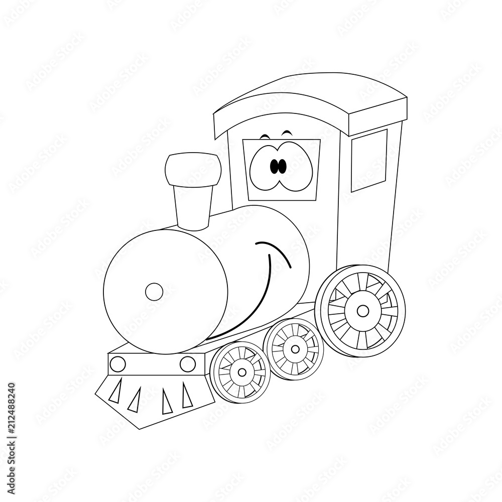 Colorless funny cartoon train. Vector illustration. Coloring pa Stock ...