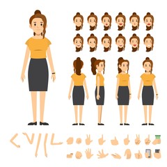 Wall Mural - business woman character set. Full length. Different view, emotion, gesture.
