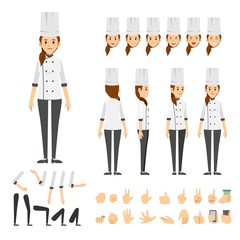 Wall Mural - chef woman character set. Full length. Different view, emotion, gesture.
