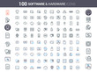 © amanmana - Simple and clean Vector line Software and Hardware icons set. Set of 50 Business Icons suitable for Banner, Bunting, User Interface, Website, Infographics, and Applications.