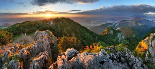 Wall Mural - Landcape of mountain at sunset panorama from peak Velky Choc, Slovakia