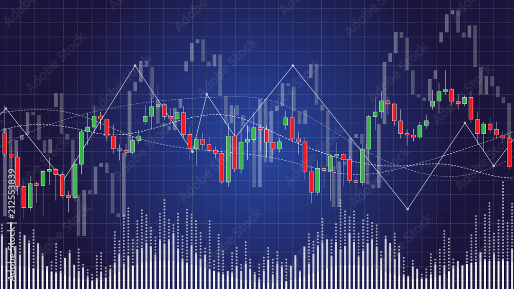 Candlestick chart in financial stock market vector illustration on dark ...