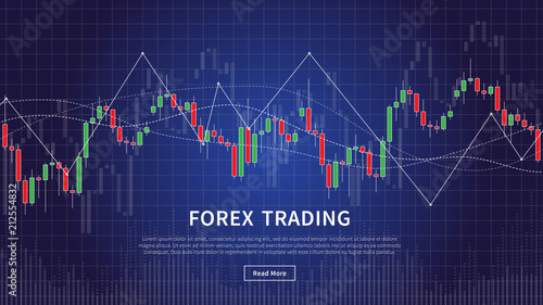 Candlestick Chart In Forex Trad!   e Vector Illustration On Blue - 