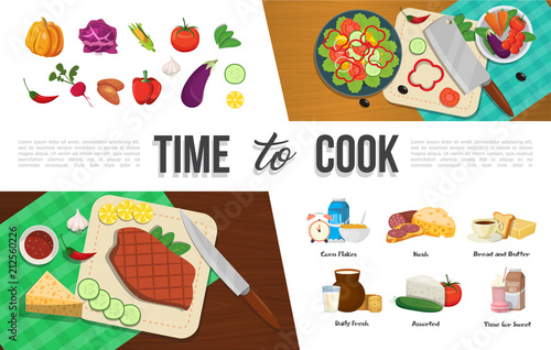 Flat Healthy Food Elements Collection