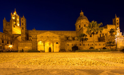 Wall Mural - The Cathedral of Palermo at night, Italy