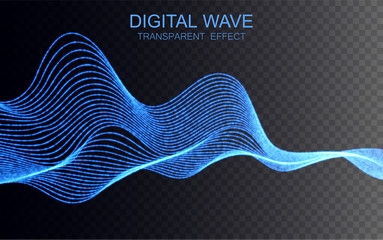 Glowing digital wave. Transparent light effect. Vector illustration.