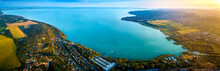 Balatonfuzfo, Hungary - Panoramic Aerial Skyline View Of The Fuzfoi-obol Of Lake Balaton At Sunset. This View Includes Balatonfuzfo, Balatonalmadi, Balatonkenese And Several Yacht Marinas