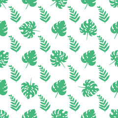 Wall Mural - Vector seamless pattern with green tropical leaves.