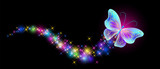 Flying butterfly with sparkle and blazing trail