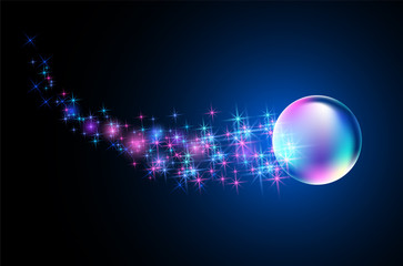 Wall Mural - Glowing background with fantastic bubble and  stars
