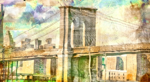Obrazy mosty  most-brooklinski-w-stylu-akwareli