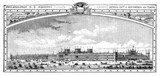 Vintage print, banner of the Philadelphia world fair 1876, the Centennial International Exhibition, first world fair in United States, historical Expo in the Memorial Hall of Fairmount Park