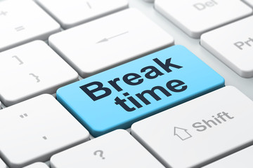 Wall Mural - Time concept: computer keyboard with word Break Time, selected focus on enter button background, 3D rendering