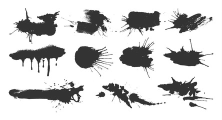 Poster - Set of black ink splashes and drops.