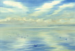 Morning sky cloud reflections on water watercolor