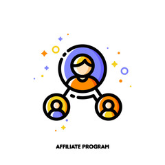Affiliate marketing, partner program or referrals network concept. Icon with group of people. Flat filled outline style. Pixel perfect 64x64. Editable stroke